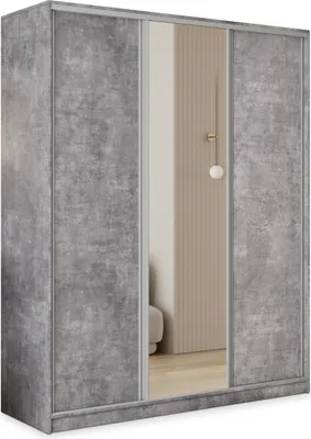 Produktbild von Masseno Schiebetürenschrank TARI 160/205/58 cm Kleiderschrank mit 4 Schubladen Schlafzimmer Schrank 3-türig mit Spiegel Titanfarben