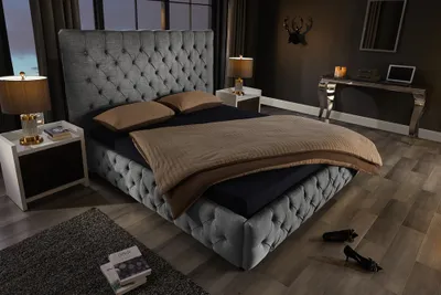 Zdjęcie produktu dla riess-ambiente design box bed PARIS 180x200cm szare lniane łóżko podwójne Chesterfield