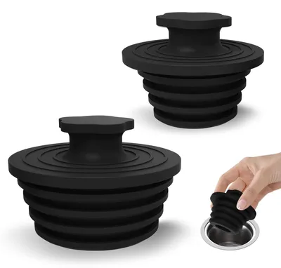 Image de Bouchons de vidange pour baignoire et lavabo – Lot de 2 bouchons universels en silicone pour les vidanges de douche et de lavabo, ainsi que pour les vidanges de salle de bains et de douche – Installation facile (noir)