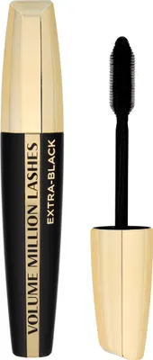 A product shot of a mascara tube and its applicator.
