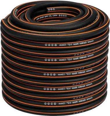 Immagine prodotto di Tubo da giardino 50 m, diametro 13 mm, 4 strati, 25 bar, molto resistente, trasportabile, per uso esterno, tubo per compressore, flessibile, robusto, con fascetta, protezione anti-piegatura, nero-arancione