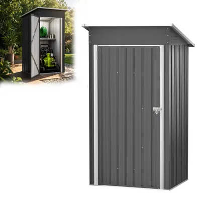 Produktbild von JOIEYOU Gartenhaus Geräteschuppen Metall mit Pultdach Belüftung Schiebetür Fundamentrahmen rostfest Abstellraum für Gartengeräte 138x75x185cm Schwarz