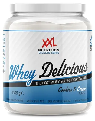Produktbild von Whey Protein Pulver Eiweißpulver | XXL Nutrition Whey Delicious Cookies & Cream 1000 g | Shake aus Isolat & Konzentrat für Muskelaufbau & Fitness