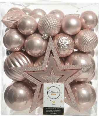 Produktbild von Weihnachtskugeln Kunststoff mit Christbaumstern 50er Set - Rosa