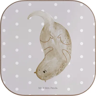 Produktbild von Mr. & Mrs. Panda Untersetzer für Gläser Otter Kopfüber - Grau Pastell - Geschenk, Tassen, Tischschoner, bieruntersetzer, Coaster, Seeotter, See, Niedlich, Süß