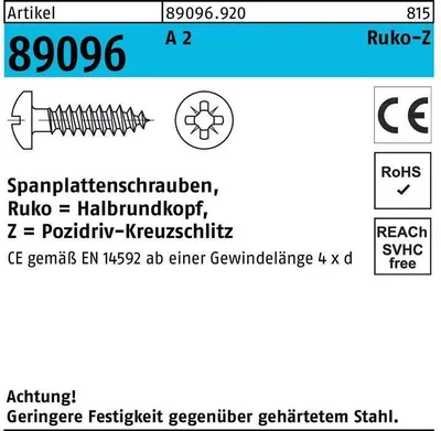 Produktbild von Spanplattenschraube R 89096 HAKO Kreuzschlitz-PZ 5 x 35 -Z A 2