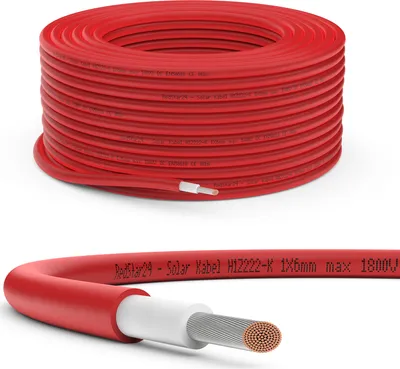 Produktbild von Solarkabel 6mm² Solarleitung PV Kabel für Photovoltaik Anlagen Kupfer Rot 50m