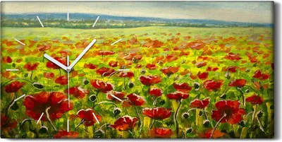 Produktbild von Küche Wohnzimmer Wand Leinwand Uhr Quarz 60x30 Ölgemälde Blumen Wiesen Mohn - weiße Hände