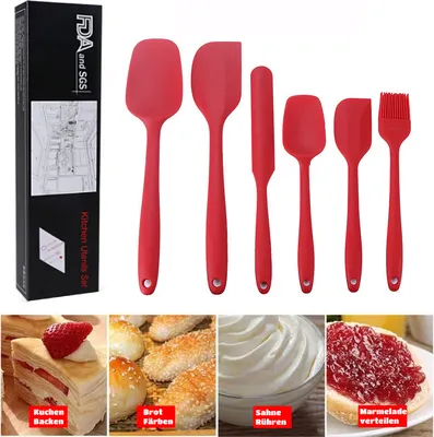 Produktbild von Silikon Spatel Set, 6-teiliges Set, Spatel Küchenutensilien Zum Kochen, Backen und Mischen, Spülmaschinenfest, rot
