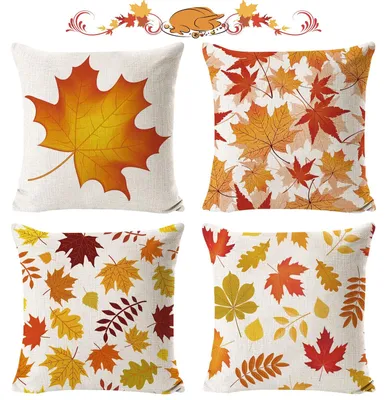 Productafbeelding van Decoratieve kussens met herfstmotief, 45 x 45 cm, set van 4, geschikt voor bank en bed