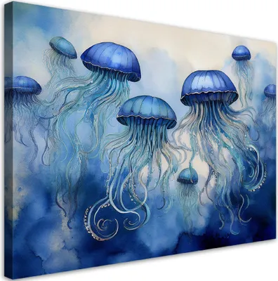 Produktbild von Leinwandbild Blaue Meerquallen 120x80 Feeby Blau bild für die wand bereit zum aufhängen