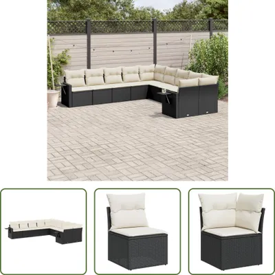 Produktbild von The Living Store 10-tlg. Garten-Sofagarnitur mit Kissen Schwarz Poly Rattan