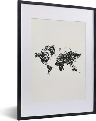 Produktbild von MuchoWow® Gerahmtes Poster Weltkarte - Zahlen - Schwarz 30x40 cm - Poster mit Schwarzem Bilderrahmen Wandposter Rahmen Foto Bilder - Wandposter Schlafzimmer