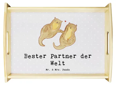 Produktbild von Mr. & Mrs. Panda Tablett Otter Bester Partner der Welt - Grau Pastell - Geschenk, Freund, Serviertablett, aus holz, Geschenkidee, sofatablett, Lebensgefährte, Mann, Liebe