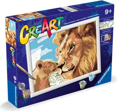 Produktbild von Ravensburger CreArt - MNZ - Lion and Baby, Farben enthalten, Malen nach Zahlen Set
