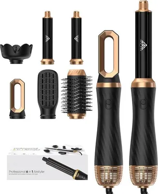 Zdjęcie produktu dla Zestaw do stylizacji włosów 6 w 1: suszarka z dyfuzorem, szczotka z gorącym powietrzem, suszarka z okrągłą szczotką, lokówka oraz szczotka do suszenia i dodawania objętości – idealna do prostowania, suszenia i kręcenia włosów