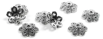 Produktbild von Vintageparts Perlkappen Blüte antik silberfarben 8 mm, 20 Stück