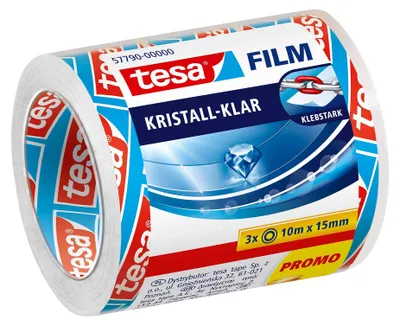 Obrázok produktu pre TESA 57790, 10 m, Priehľadná, Polypropylén (PP), Silný, 15 mm, 3 kusov