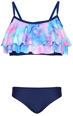 Produktbild von Aquarti Mädchen Bikini Set Bustier Bikinislip Zweiteiliger Badeanzug, Farbe: 030D mit Rüschen / Tie Dye / Blau / Lila / Rosa, Größe: 152