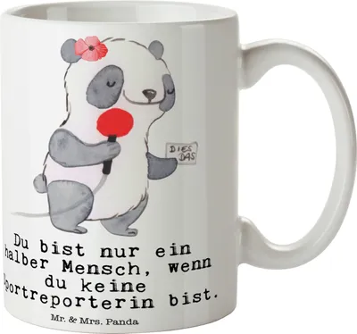 Produktbild von Mr. & Mrs. Panda Geschenktasse Sportreporterin Herz - Weiß - Geschenk, Kaffeetasse, Tasse, Teetasse, Trinkbecher, Pott
