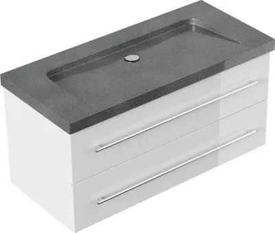 Produktbild von Badmöbel Granit G654 Damo 100 cm ohne Hahnloch SoftClose weiß hochglanz : Weiss hochglanz Varianten: Weiss hochglanz