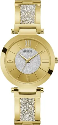Product shot of a gold-colored women's watch.