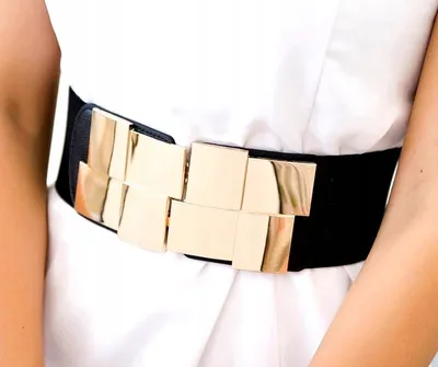 Immagine prodotto di Cintura da donna - Stile elegante - Fascia elastica - Materiale di alta qualità - Fibbia dorata - Modello H37 - Accento nero alla moda