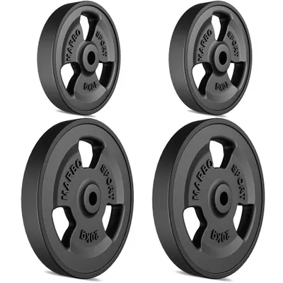Image de Marbo Sport 60 kg Ensemble de disques d'haltères caoutchoutés Tri-Grip en fonte Poids avec perçage de ø30/31 mm / 2 x 20 kg + 2 x 10 kg