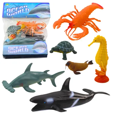 Produktbild von LeanToys Meerestierfiguren-Set Hai Hammerhai Orca Hummer Pferd Schildkröte 6Tlg