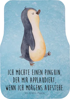 Produktbild von Mr. & Mrs. Panda Autofußmatte Pinguin marschieren - Eisblau - Geschenk, Fußmatte Fürs Auto, Autoteppich, Automatte, Aufstehen, Familie, Schwester, Unausgeschlafen