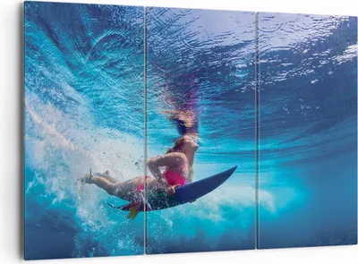 Produktbild von Bild auf Leinwand - Leinwandbild - 3 Teile - Surfen Frau Unterwasser - 165x110cm - Wand Bild - Wanddeko - Wandbilder - Leinwanddruck - Bilder - Wanddekoration - Leinwand bilder - CE165x110-4274