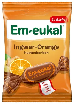 Obrázek produktu pro Em eukal pastilky proti kašli zázvor pomeranč jednotlivě balené bez cukru 75g