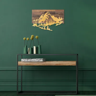 Obrázek produktu pro Wallity, Mountain- SKL2294, Ořech,Zlatá, Ostatní bytové dekorace, 58 x 38 cm, 50% dřevo (tloušťka: 3 cm) / kov (tloušťka: 1
