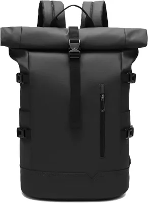 Produktbild von PolkaHome® Rolltop-Rucksack Wasserdicht 33L Laptoprucksack 15,6 Zoll Fahrradrucksack für Damen und Herren, Schwarz