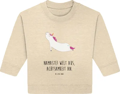 Produktbild von Mr. & Mrs. Panda Organic Baby Pullover Einhorn Yoga 6. - 12. Monat - Natural Raw - Geschenk, Bullover, Einhörner, Sport, Unicorn, Yogamatte, Namaste