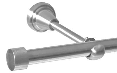 Produktbild von Gardinenstange Set Edelstahl Look Metall Ø 16mm zur Wandbefestigung 1-läufig Modern Kappe, Länge wählbar H14E16