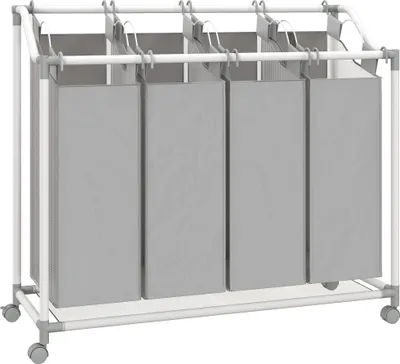 Produktbild von Wäschekorb mit 4 Fächer 160 L Wäschesammler mit Rädern, herausnehmbarer Wäschesack, 97 x 38 x 81 cm, Grau