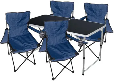 Immagine prodotto di Set di mobili da campeggio Azomor a cinque pezzi con tavolo e sedie pieghevoli in nero e blu