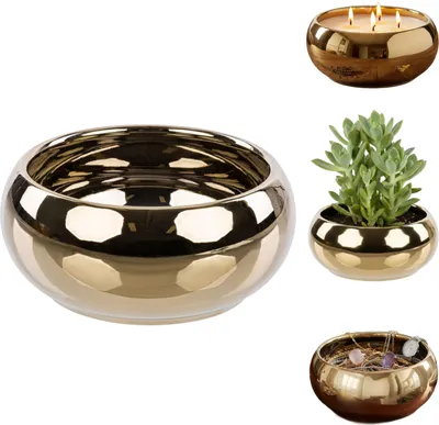 Productafbeelding van Keramische bloempot, gouden glans, diameter 25,5 cm, gladde, elegante afwerking