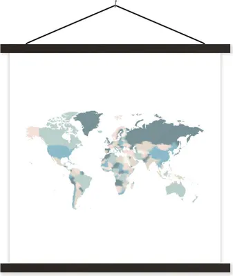 Produktbild von MuchoWow® Textilposter Weltkarte - Blau - Farben 40x40 cm mit schwarzem Rahmen - Fotos