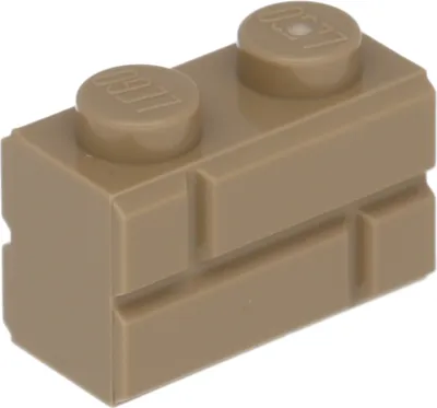 A single LEGO brick with a textured surface resembling bricks, viewed from a 3/4 angle.