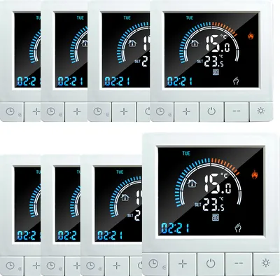 Produktbild von 8X Programmierbarer digitaler Thermostat mit Kindersicherung, LCD Raumthermostat NTC-Sensor, 3A Wasserheizung, warmer Boden, Unterputz Fußbodenheizung, Wandthermostat Innenthermometer, Weiß