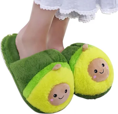 Produktbild von Avocado-Hausschuhe 1 Paar, Flauschige Plüschpantoffeln, Rutschfeste Winterhausschuhe Für Kinder