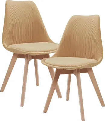 Image de Chaise de salle à manger 'Fläten' set de 2 chaises rembourrées velours côtelé jaune moutarde