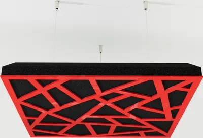 Produktbild von 2-Stück Akustik Deckenpaneele «SKYROSS-C» mit Montageset | Absorption - Diffusion - Reflexion - Schalldämmung - Isolierung | Acoustic Cloud Panel | 50x50x5cm | Farbe: Rot glänzender Kunststoff