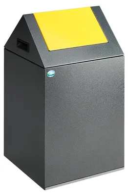 Produktbild von Selbstlöschender Wertstoffsammler spitz mit Einwurfklappe | 43 Liter, HxBxT 60x32x32cm | Verzinkter Stahl | Grau-Gelb