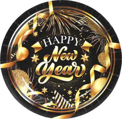 Image de Assiettes en carton HAPPY NEW YEAR Nouvel An Or 23cm 6p.