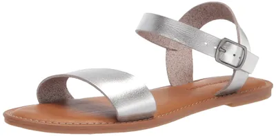 Productafbeelding van A. Essentials dames sandalen met twee bandjes en gesp, zilver, maat 41 (EU), wijde pasvorm