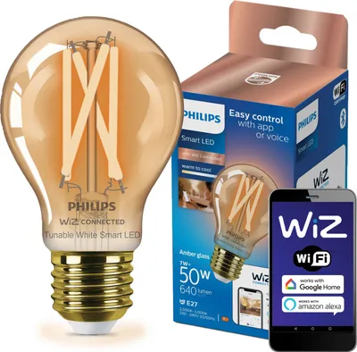 Obrázek produktu pro Philips Žárovka Filament oranžová 7 W (ekv. 50 W) A60 E27, Wi-Fi/Bluetooth, Wi-Fi 4 (802.11n), 802.11b, 802.11g, LED, E27, A60, Série A
