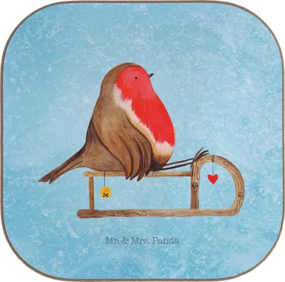 Produktbild von Mr. & Mrs. Panda Tassenuntersetzer Rotkehlchen Schlitten - Eisblau - Geschenk, Tischuntersetzer, Weihnachten, Vogel, Getränkeuntersetzer, Coaster, gläseruntersetzer